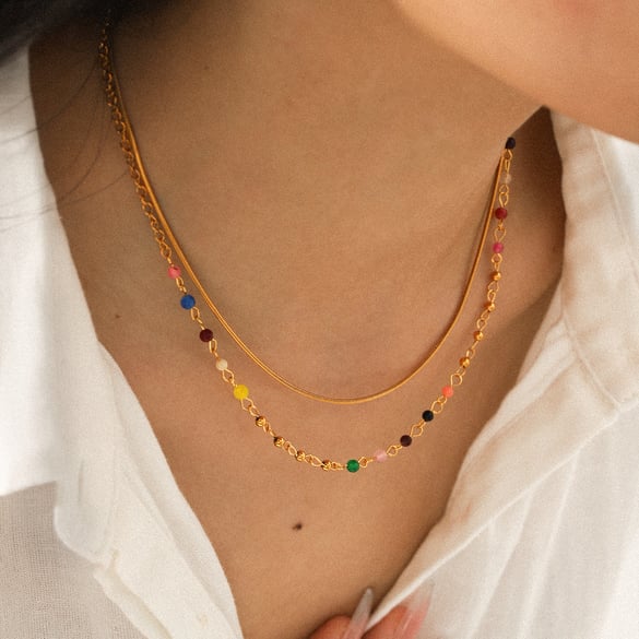 1 Piece Simple Beads Stainless Steel Gold Color Layered Necklace 2