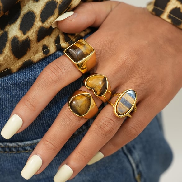 1 Piece  Retro Irregular Shape Stainless Steel  Gold Color Women’s  Statement Rings 2