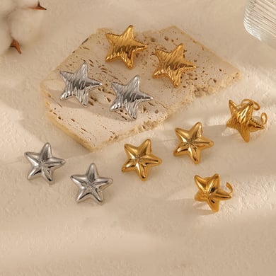 Set di orecchini a forma di stella in acciaio inossidabile color oro h5 Immagine2