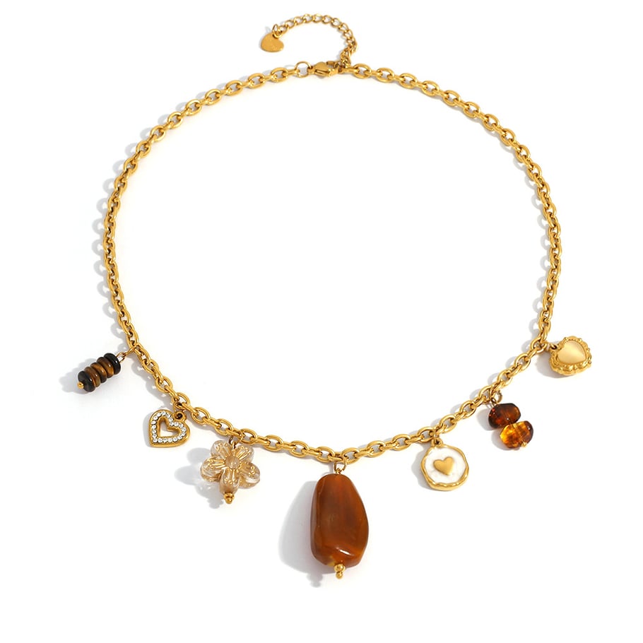 Collier pendentif en acier inoxydable pour femme, 1 pièce, motif cœur et fleur, idéal pour un usage quotidien h5Image5