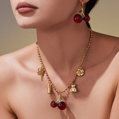 Parures de bijoux pour femmes en acier inoxydable et zircon couleur or Sweet Cherry h5 Image3