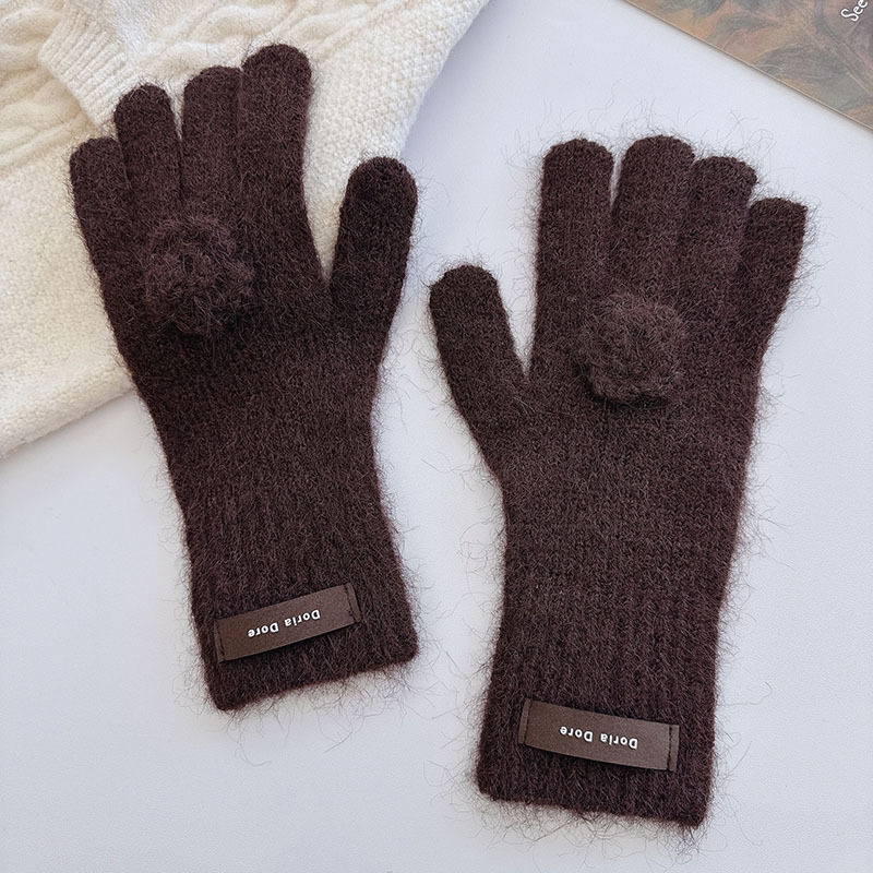1 Pair Elegant Rose Solid Color Rayon & Wool Knitted Gloves