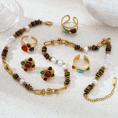 Natural Stone Beads Stainless Steel Pendant Necklaces Set h5 Picture3