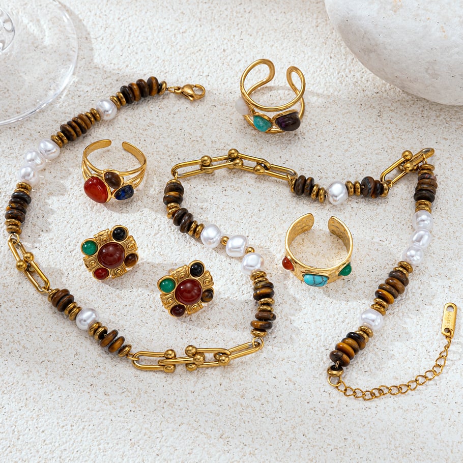 Natural Stone Beads Stainless Steel Pendant Necklaces Set h5Picture3