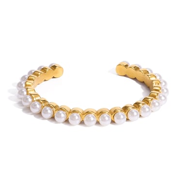 1 Stück klassische Perlen Edelstahl Gold Farbe Damen Armreifen h5 