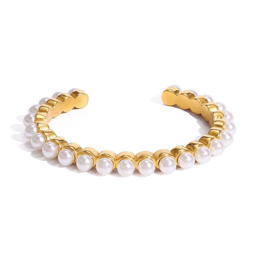 1 Stück klassische Perlen Edelstahl Gold Farbe Damen Armreifen