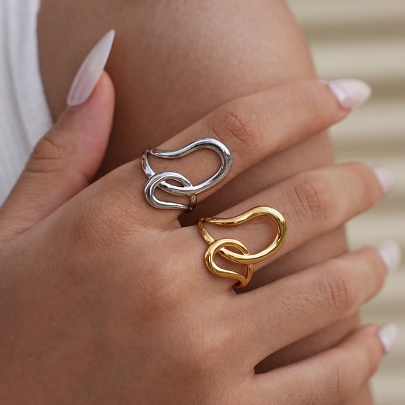 1 Piece Simple  Irregular Shape Stainless Steel   Gold Color Women's Statement Rings 2