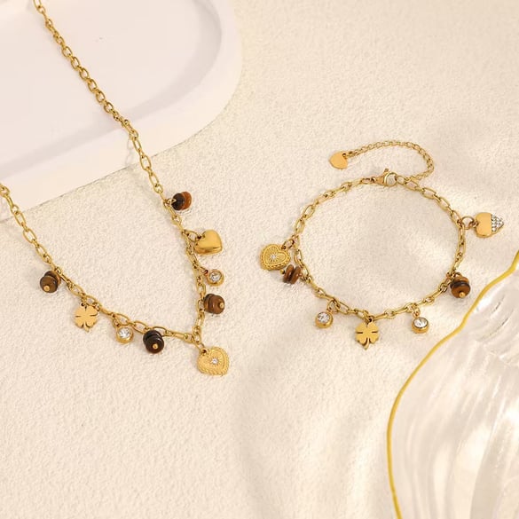 Braccialetti con ciondolo etnico a forma di cuore e trifoglio in acciaio inossidabile da donna, 1 pezzo 2