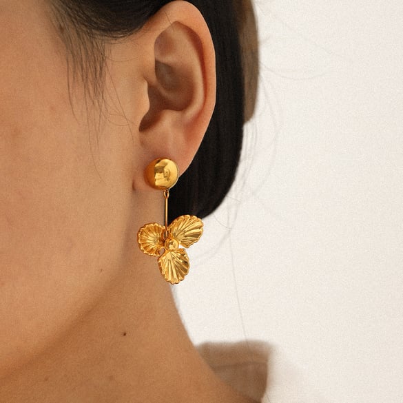 1 Pair Flower Stainless Steel Gold Color Dangle Earrings