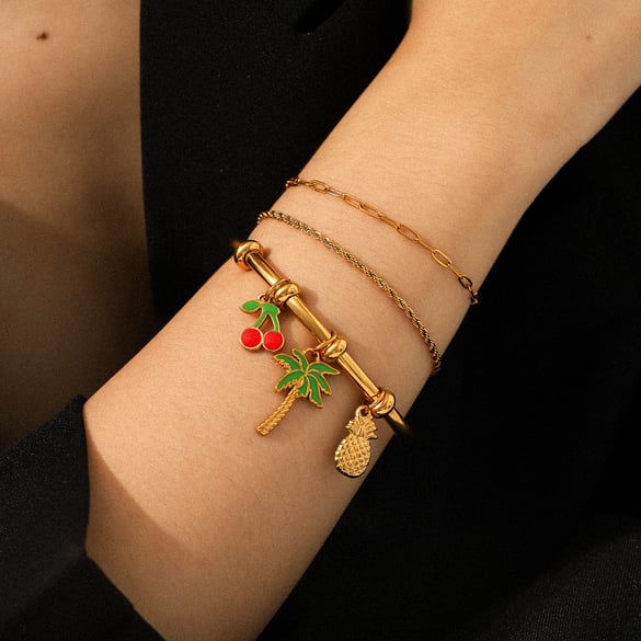 1 Piece Fruit Cherry Stainless Steel Gold Color Bangle 2