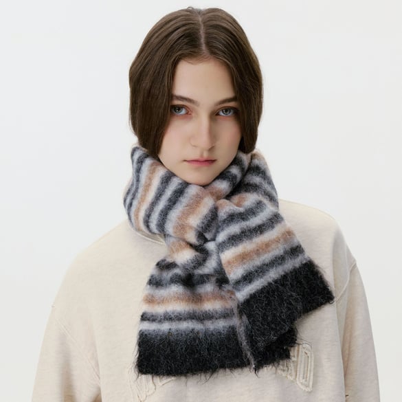 Écharpe d&#39;hiver en laine à rayures bohèmes polychromes pour femme, 1 pièce