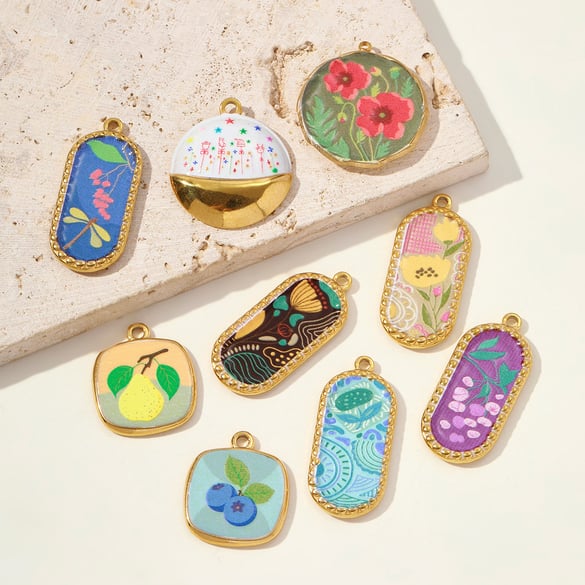Pendentif pour femme en acier inoxydable couleur or, motif fruits vifs, 1 pièce
