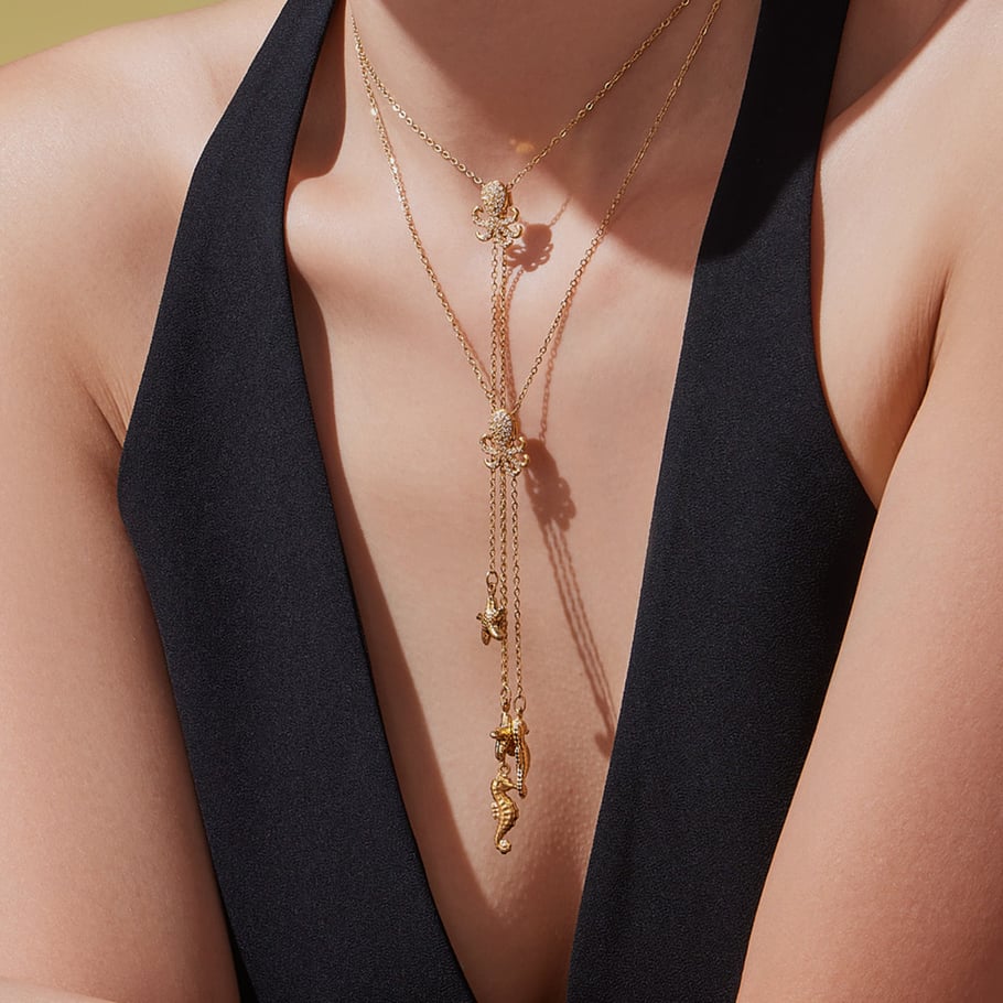 Collier pendentif pour femme en acier inoxydable couleur or et zircon, série Marine, 1 pièce h5Image4