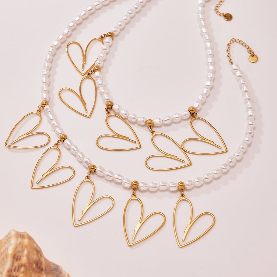 Collier élégant avec pendentif en forme de cœur creux en acier inoxydable couleur or pour femme h5Image3