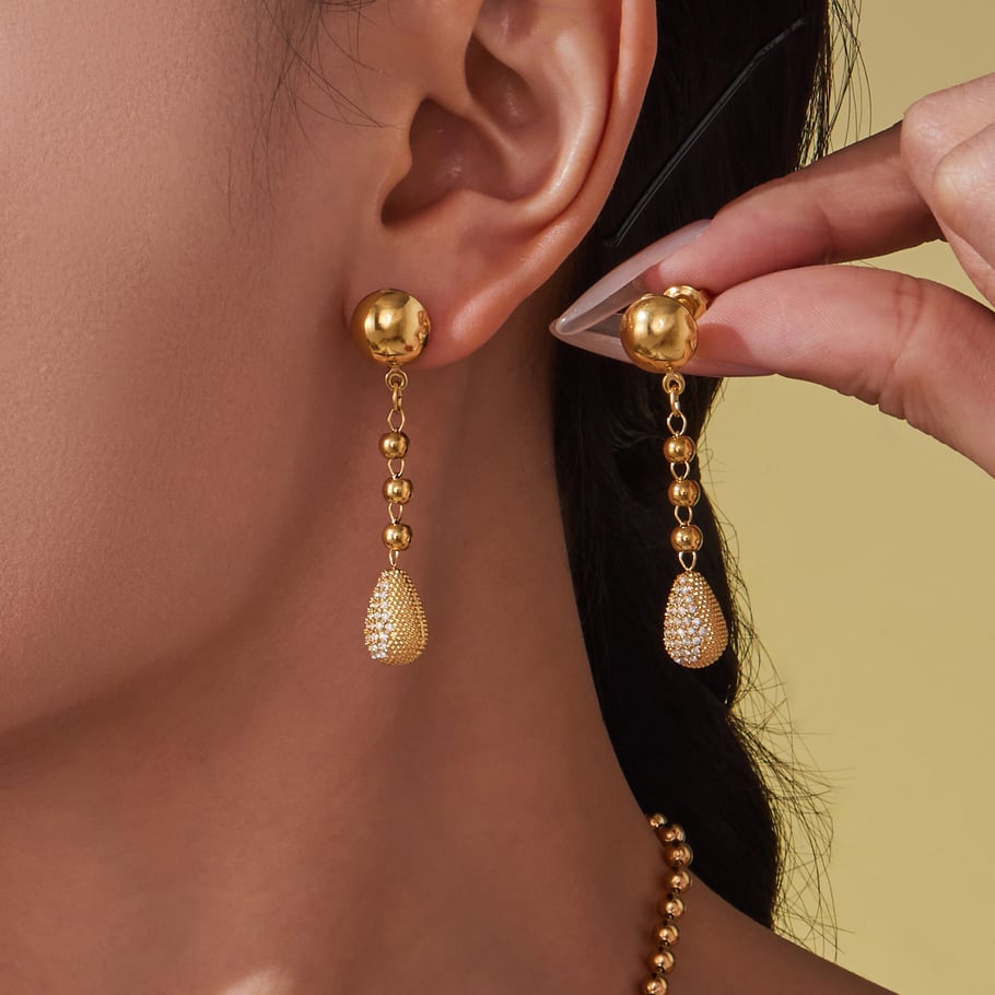 Parures de bijoux luxueuses pour femmes en acier inoxydable couleur or et zircone h5Image3