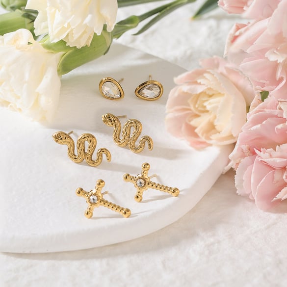 1 Set Luxurious Series Snake Stainless Steel Gold Color Women's Earring Sets