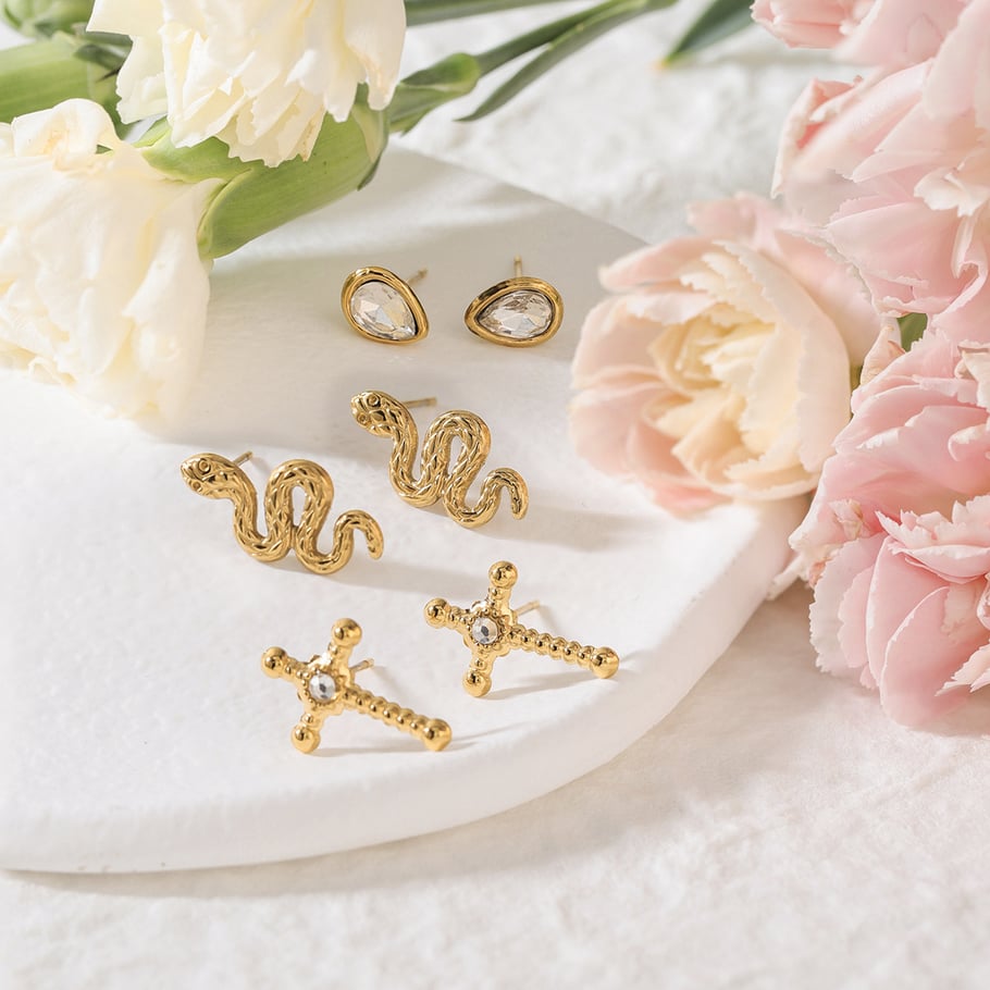 1 Set Luxuriöse Serie Schlange Edelstahl Gold Farbe frauen Ohrring Sets h5Bild3