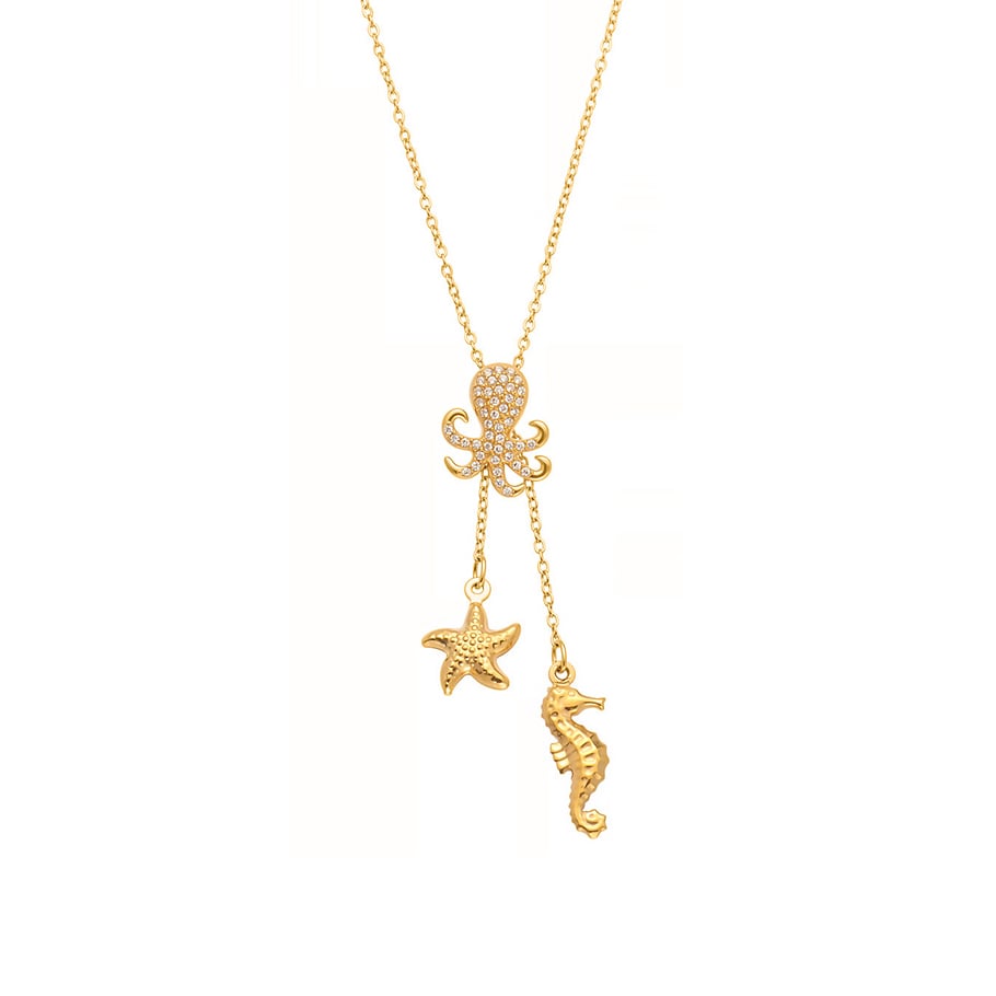 Collier pendentif pour femme en acier inoxydable couleur or et zircon, série Marine, 1 pièce