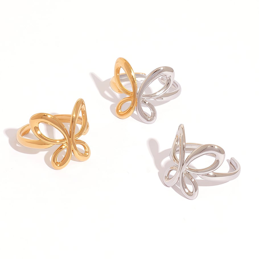 1 Piece Retro Butterfly Stainless Steel Gold Color Women's Statement Rings h5Picture6