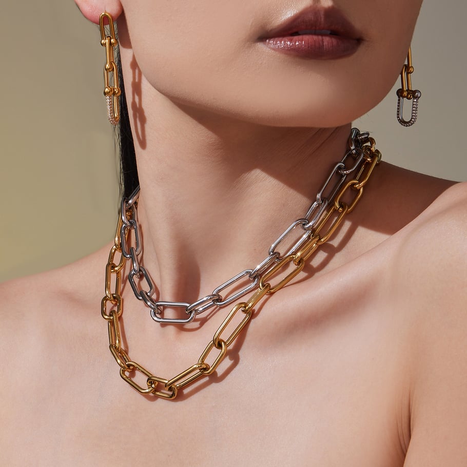 Parures de bijoux classiques pour femmes en acier inoxydable couleur or h5Image3