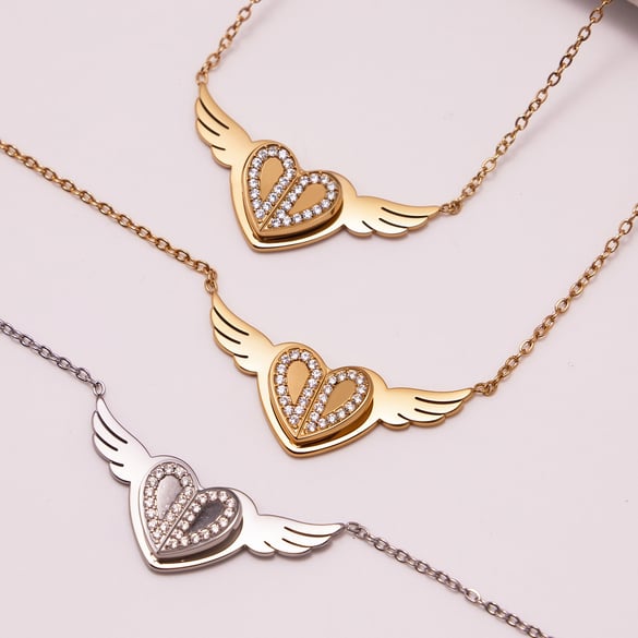 Collier avec pendentif romantique en acier inoxydable doré pour femme, motif cœur et balançoires