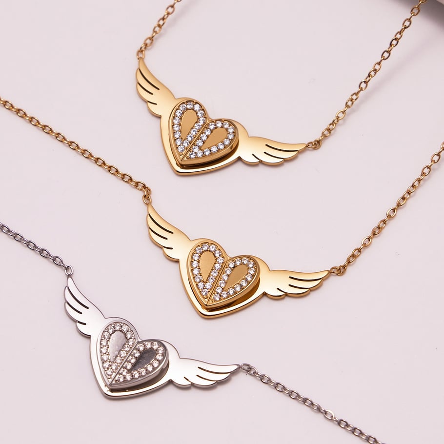 Collier avec pendentif romantique en acier inoxydable doré pour femme, motif cœur et balançoires h5Image3