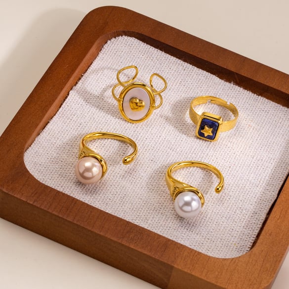 Anillos elegantes de acero inoxidable con forma de corazón y estrella para mujer, 1 pieza 2
