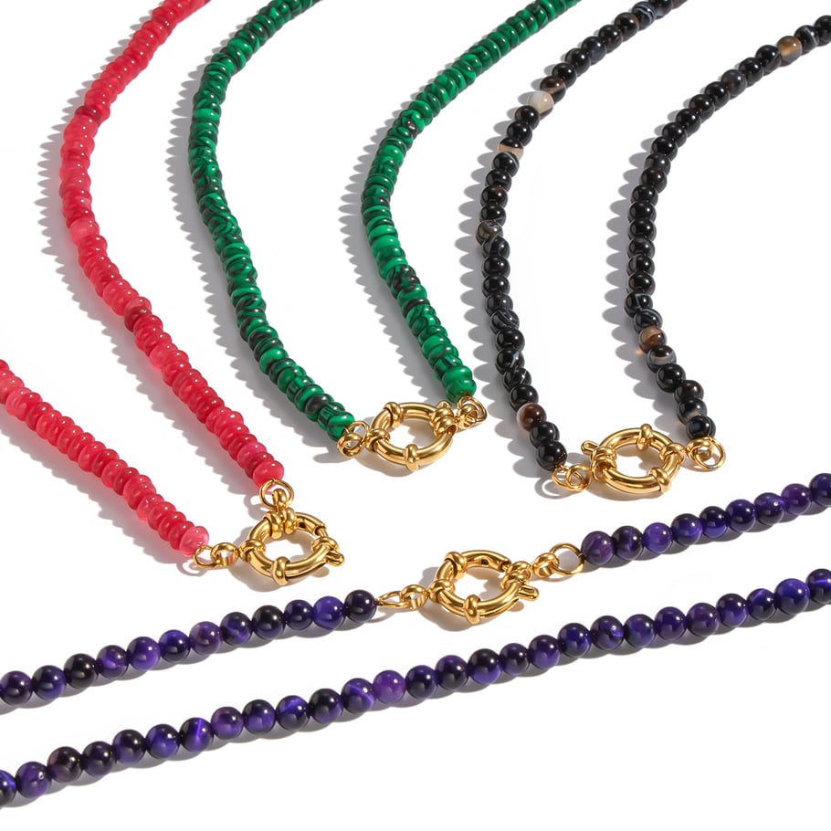 1 pieza de collar de cuentas de piedras naturales retro de color dorado para hacer tú mismo. Imagen5