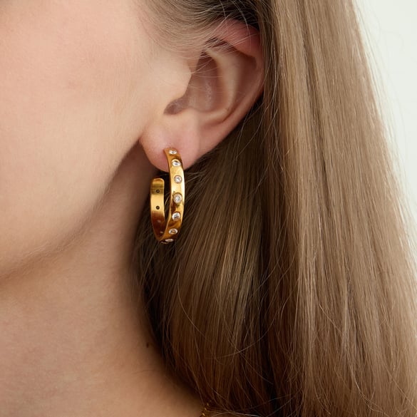 1 Paar klassische Creolen aus Edelstahl in Goldfarbe für Damen 2