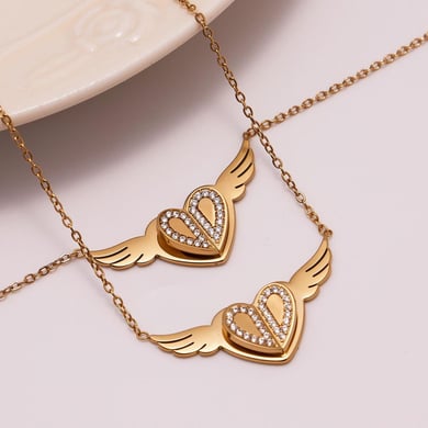 Collier avec pendentif romantique en acier inoxydable doré pour femme, motif cœur et balançoires h5 Image6