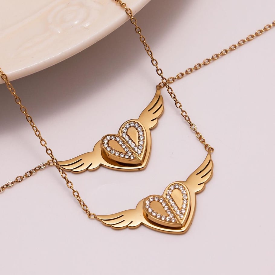Collier avec pendentif romantique en acier inoxydable doré pour femme, motif cœur et balançoires h5Image6