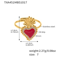 TXA451-Bague Cœur Couronne Rouge-Taille 7 Image10