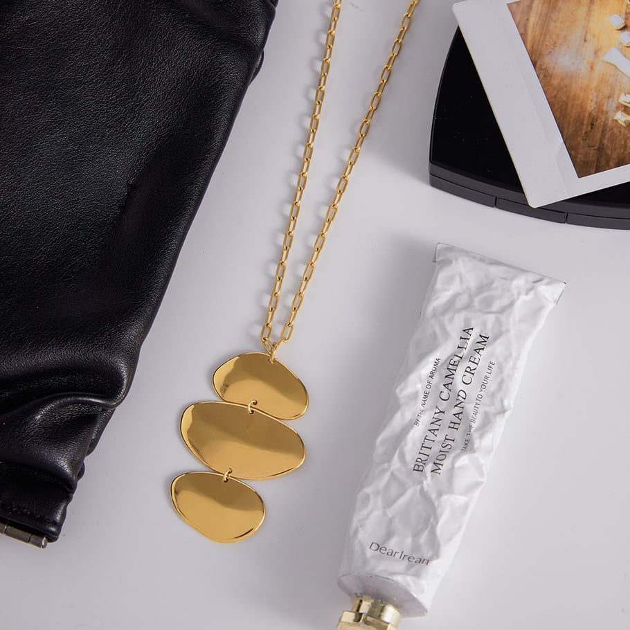 Schlanke, unregelmäßige, ovale Schmucksets aus Edelstahl in Goldfarbe für Damen h5Bild6