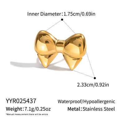 Anillo llamativo de acero inoxidable color dorado con nudo de lazo dulce de 1 pieza h5 