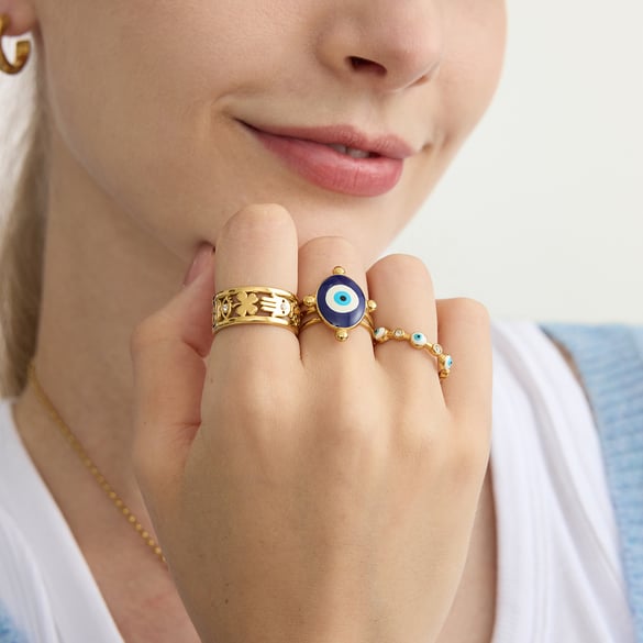 1 Piece Luxurious Devil's Eye Stainless Steel Gold Color Statement Rings 2