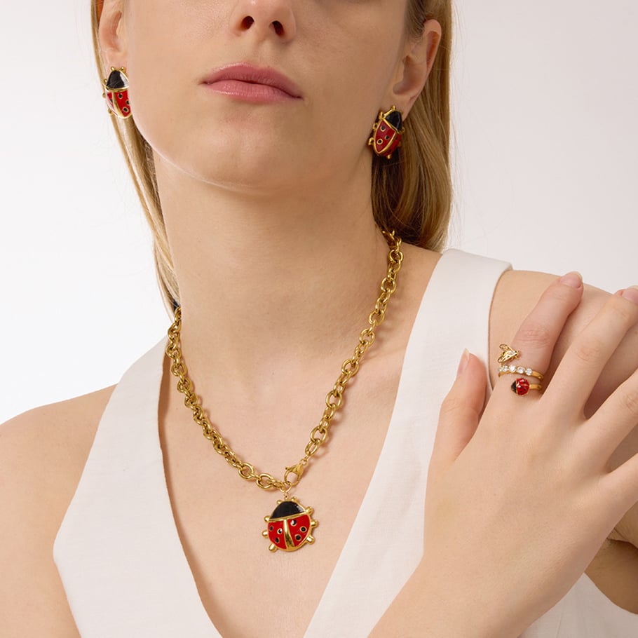 Vivid Ladybird Stainless Steel Gold Color Women's Jewelry Sets Picture3