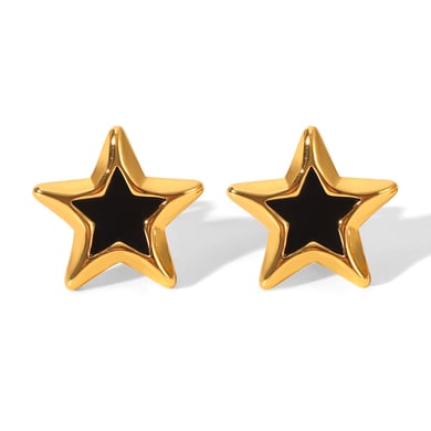 1 paio di orecchini a bottone in acciaio inossidabile color oro con stella smaltata h5 