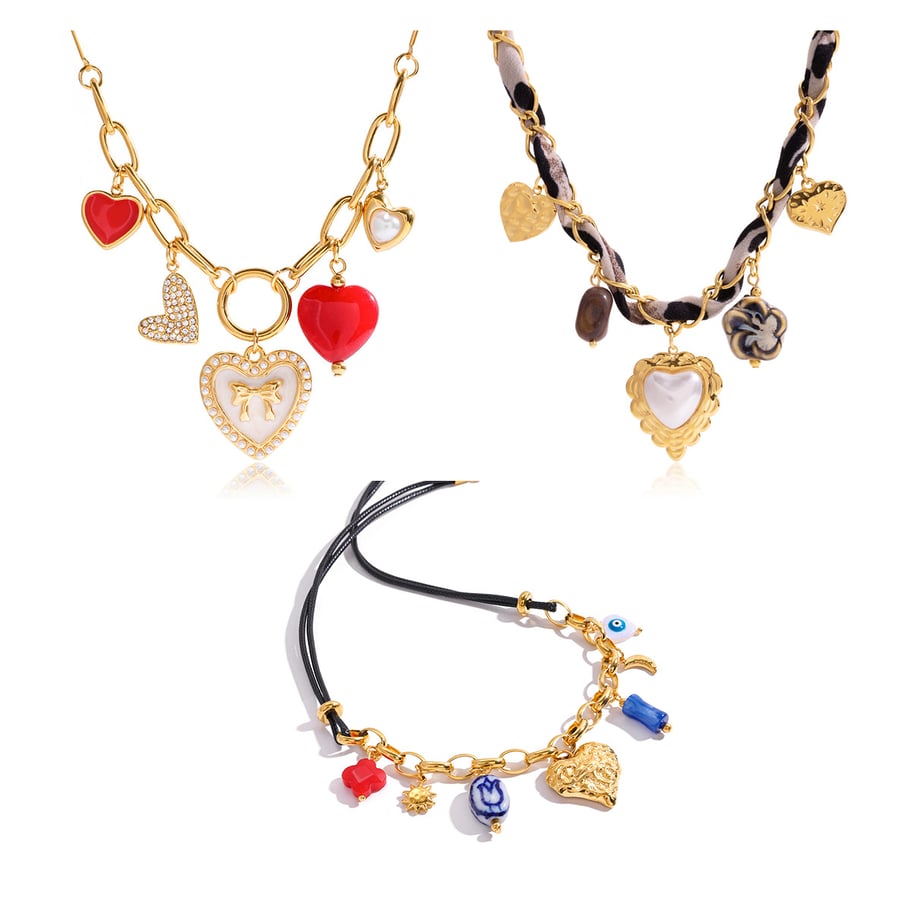 1 Piece Retro Heart Stainless Steel Gold Color Acrylic Women's Pendant Necklaces Picture8