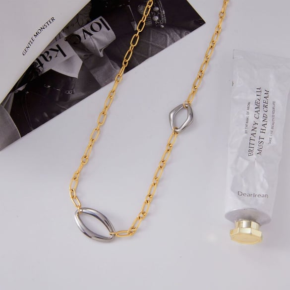 Collar de cadena minimalista de acero inoxidable para mujer, 1 pieza, en colores dorado y plateado. 2