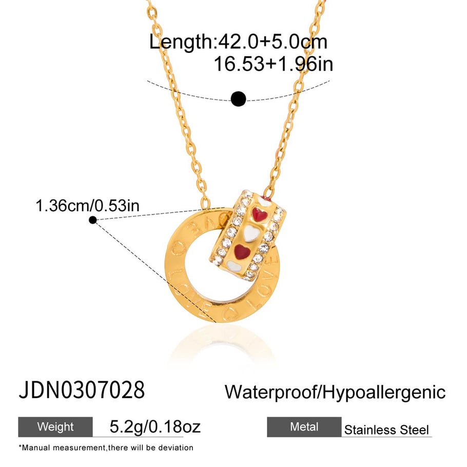 1 Stück luxuriöse Doppelkreis-Anhängerketten aus Edelstahl in Goldfarbe für Damen h5Bild2