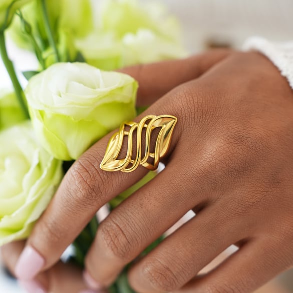 1 Piece Simple  Retro Irregular Shape Stainless Steel   Gold Color Women's Statement Rings 2