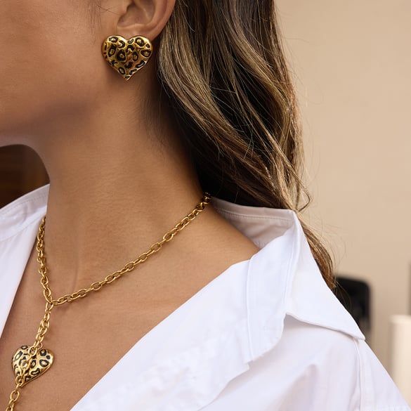 Sexy Leopard Print Stainless Steel Gold Color Women's Jewelry Sets