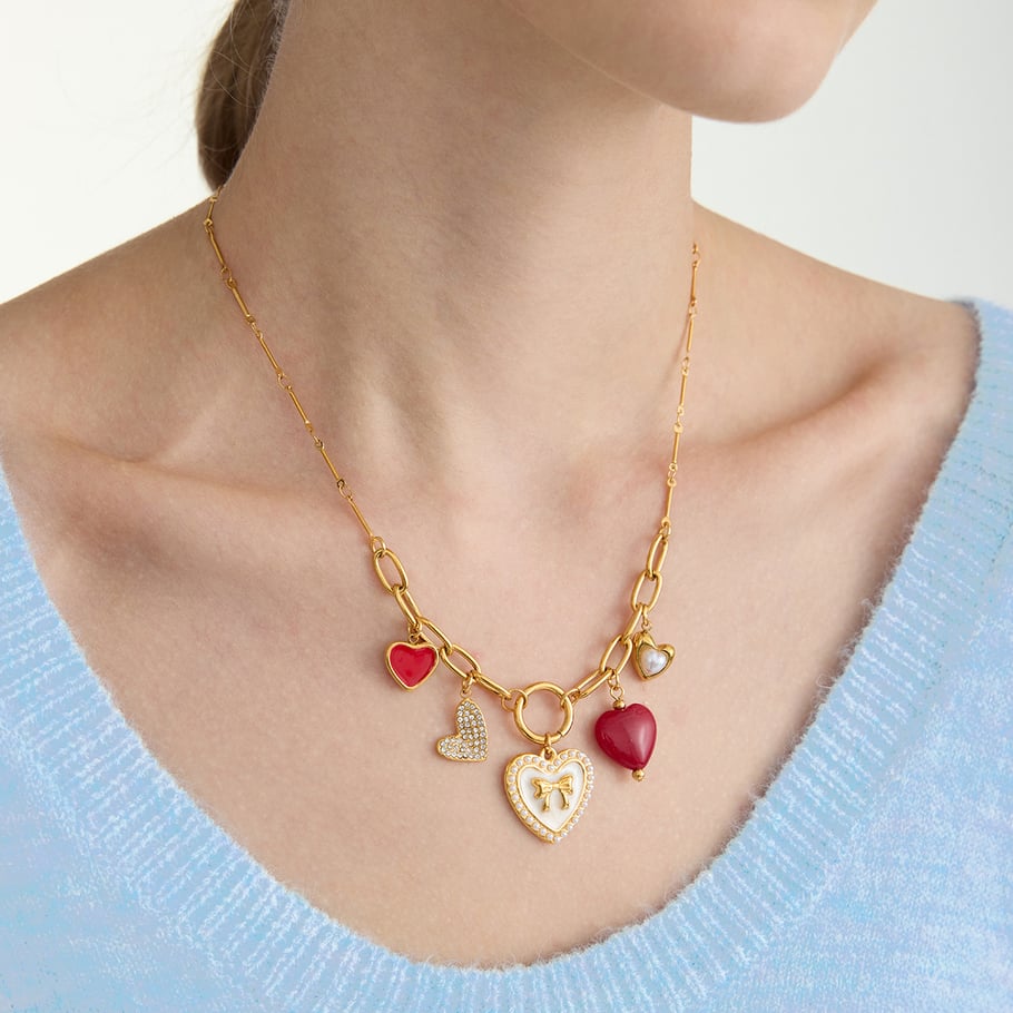 1 Piece Retro Heart Stainless Steel Gold Color Acrylic Women's Pendant Necklaces Picture6