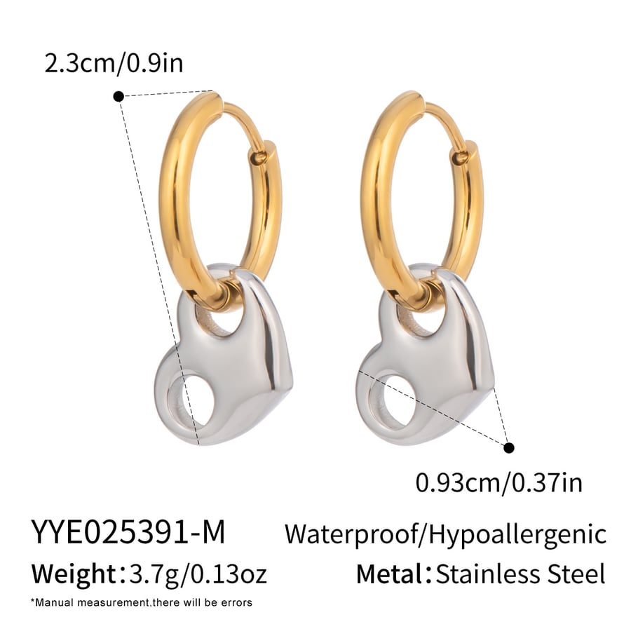 1 par de pendientes colgantes de acero inoxidable con forma de corazón y colores variados