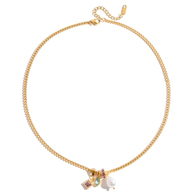 1 Piece Polychrome Rectangle Stainless Steel Gold Color Zircon Women's Pendant Necklaces h5 