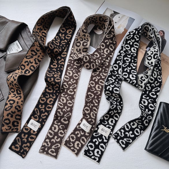 1 Piece Retro Leopard Print Yarn Winter Scarf 2
