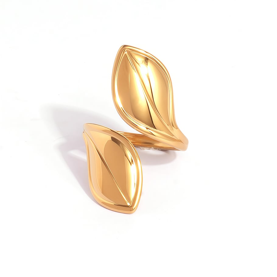 1 Piece Simple Retro Leaf Stainless Steel Gold Color Women's Statement Rings