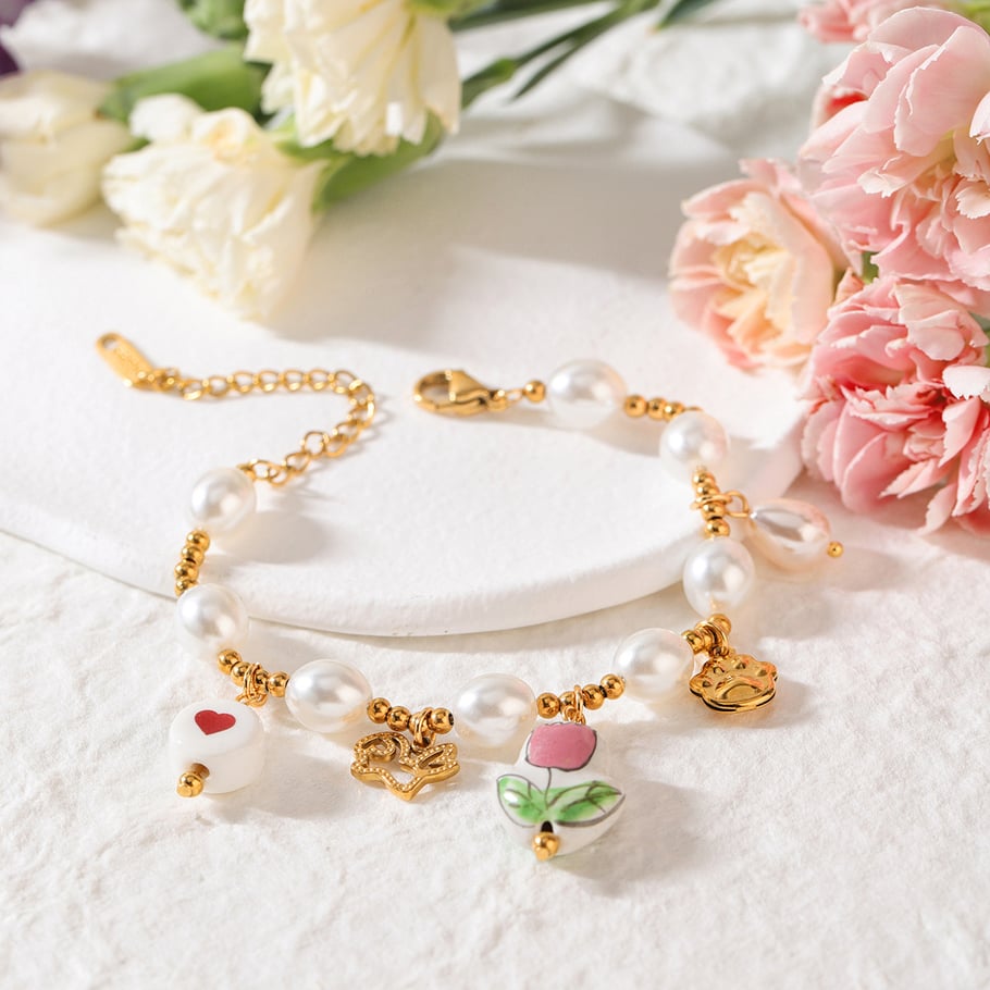 Braccialetti con ciondoli da donna in acciaio inossidabile color oro a forma di tulipano stravagante, 1 pezzo Immagine4