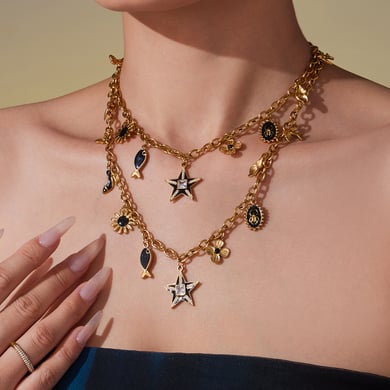 Collier avec pendentif étoile noire rétro en acier inoxydable couleur or pour femme, 1 pièce h5 Image5