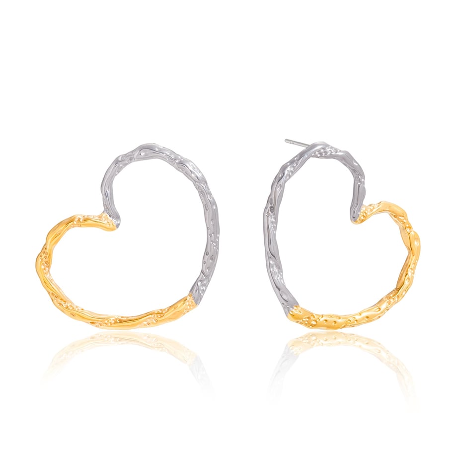 1 Paar Gold- und Silberfarbene Herz-Ohrstecker aus Edelstahl für Damen